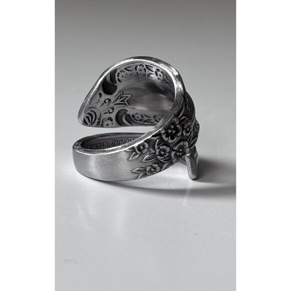 Handmade Floral Spoon Ring - Size 8.5 Silverware Wrap Band Silver - Picture 4 of 8